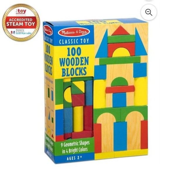 Melissa & Doug Wooden Building Blocks Set - 100 Blocks in 4 Colors and 9 Shapes - Picture 3 of 4
